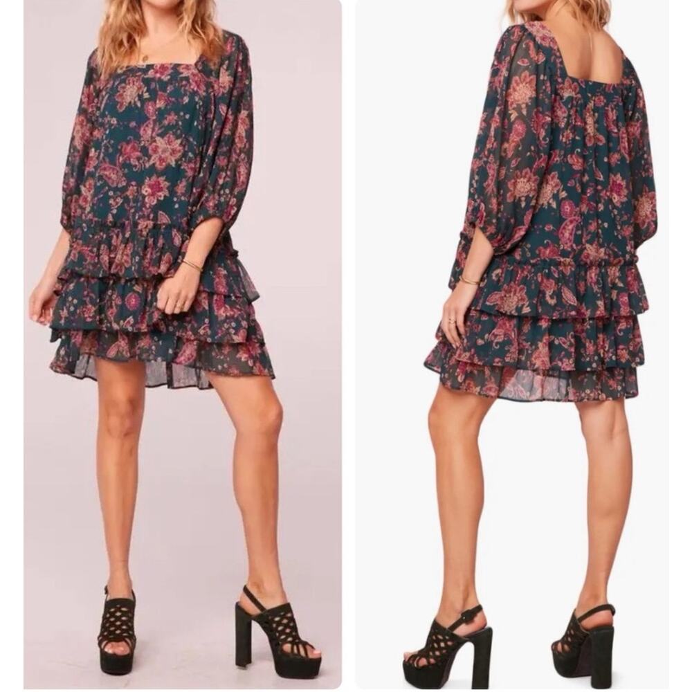 BAND OF THE FREE MANDY MINI DRESS IN PINE BERRY‎ SQUARE NECK M-NEW